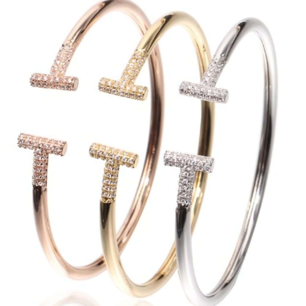CZ T Bangle, Pav'e bangle, designer bangle